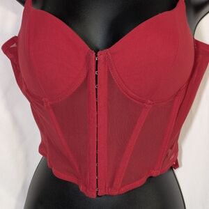 Say What NWOT Red Bustier Cropped Top Mesh Front Closure Valentine's Sz L